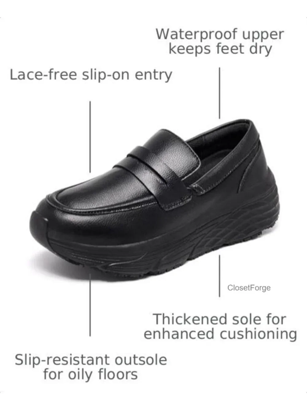 Women's Non Slip Work Shoes Slip Resistant Waterproof Faux Leather Loafers Food